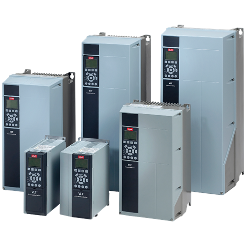 Danfoss VLT® AutomationDrive FC 301-302 volledige serie van klein naar groot naast elkaar