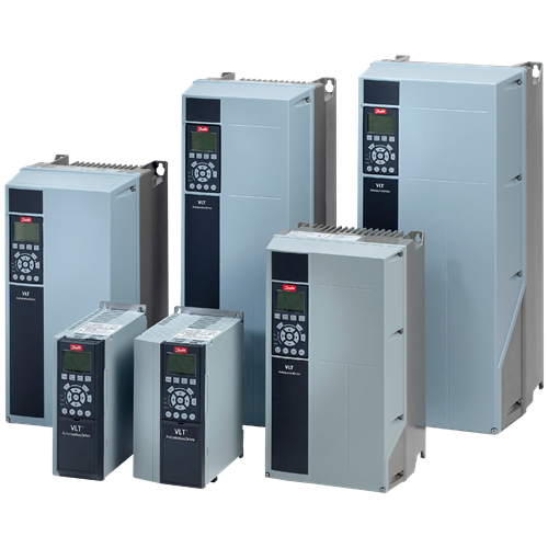 Danfoss VLT® AutomationDrive FC 301-302 volledige serie van klein naar groot naast elkaar