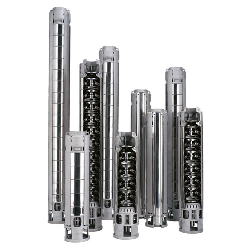 Lowara Z6-ZN6 6" bronpomp meerdere opengewerkte modellen naast elkaar