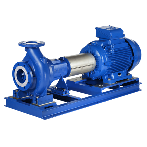 Lowara e-NSCF op fundatieplaat met askoppeling