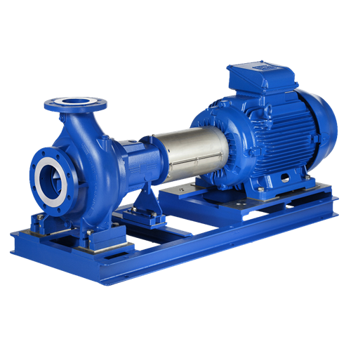 Lowara e-NSCF op fundatieplaat met askoppeling