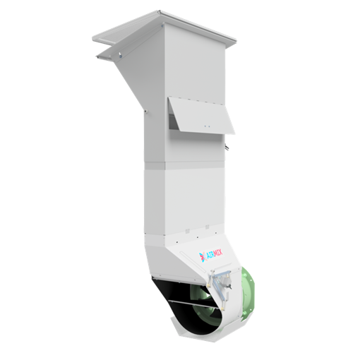 Airmix model X om kaslucht met gesloten luchtramen en schermdoek te ventileren