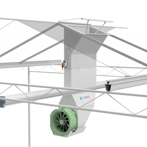 Airmix model X 3D render geïnstalleerd in tuinbouwkas